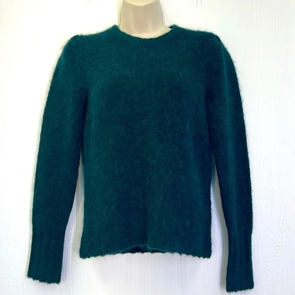 J. Crew - Emerald Alpaca Crewneck Puff Shoulders Long Sleeve Sweater Size XXS